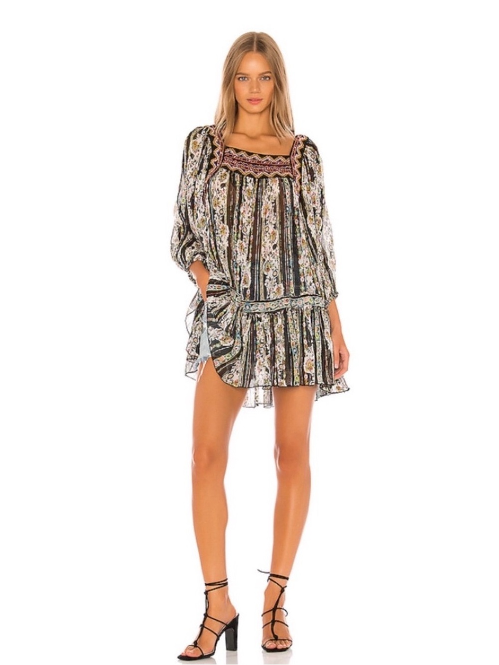 Free People Dance Magic Embroidered 3/4 Sleeve Tunic Metallic Dress - Picture 2 of 10